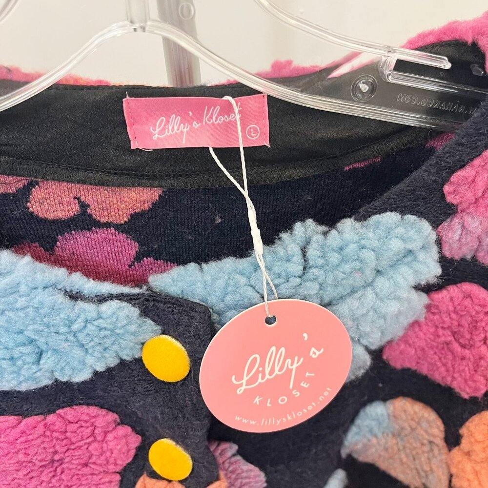 NEW Lilly's Kloset 3-D Floral Sherpa Bomber Jacket Artsy Boho - Size Large - Picture 3 of 6